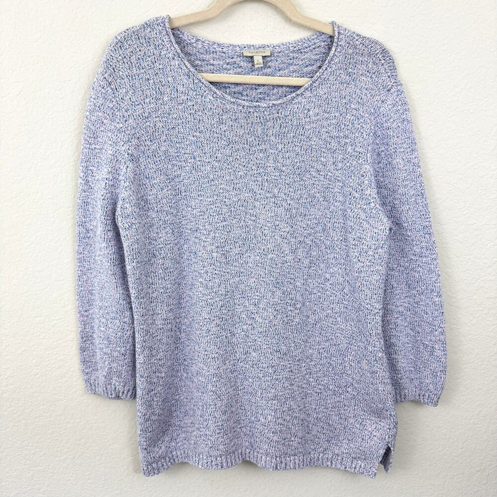 Talbots Women Pullover Knit Sweater Size L Pastel Cotton Linen Blend Pink Purple